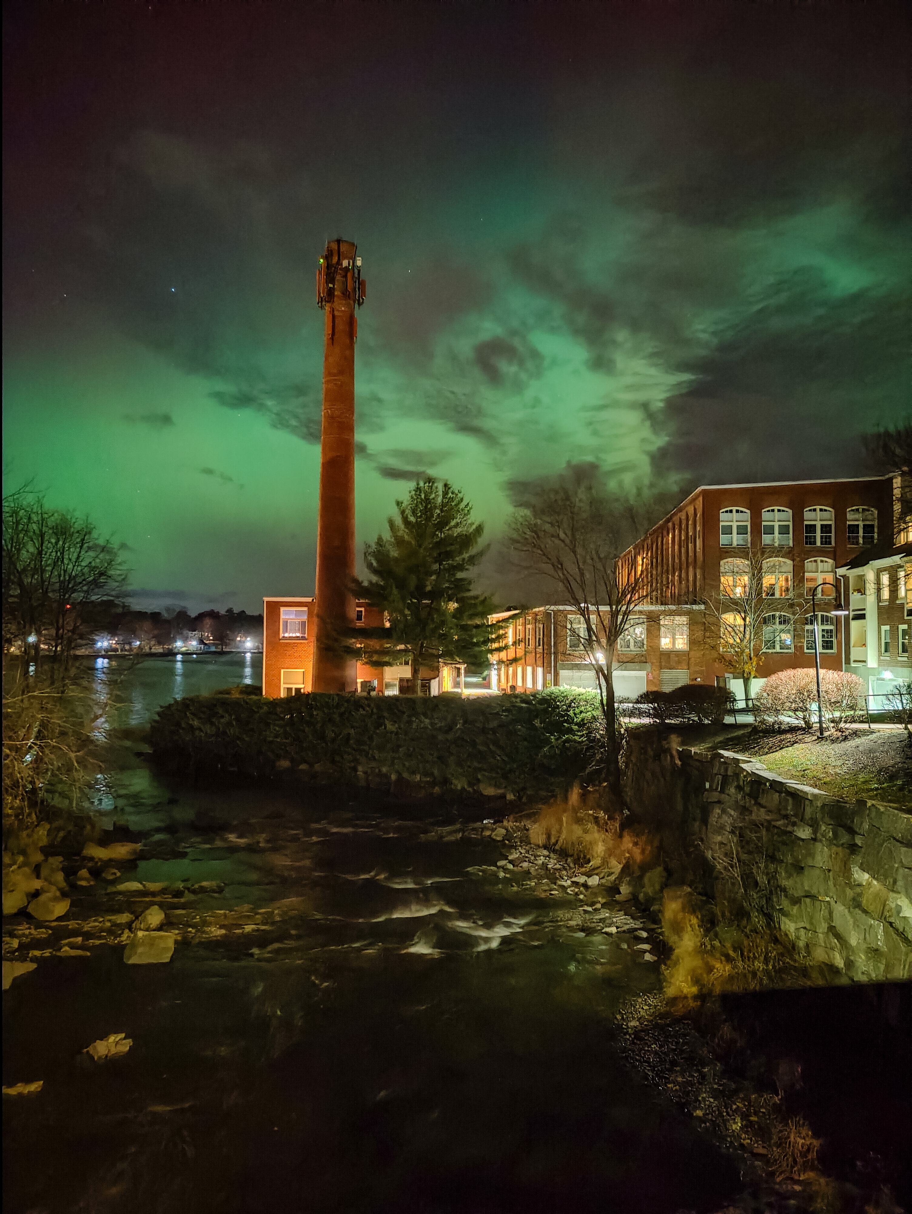 Aurora Borealis Over Mill Smokestack