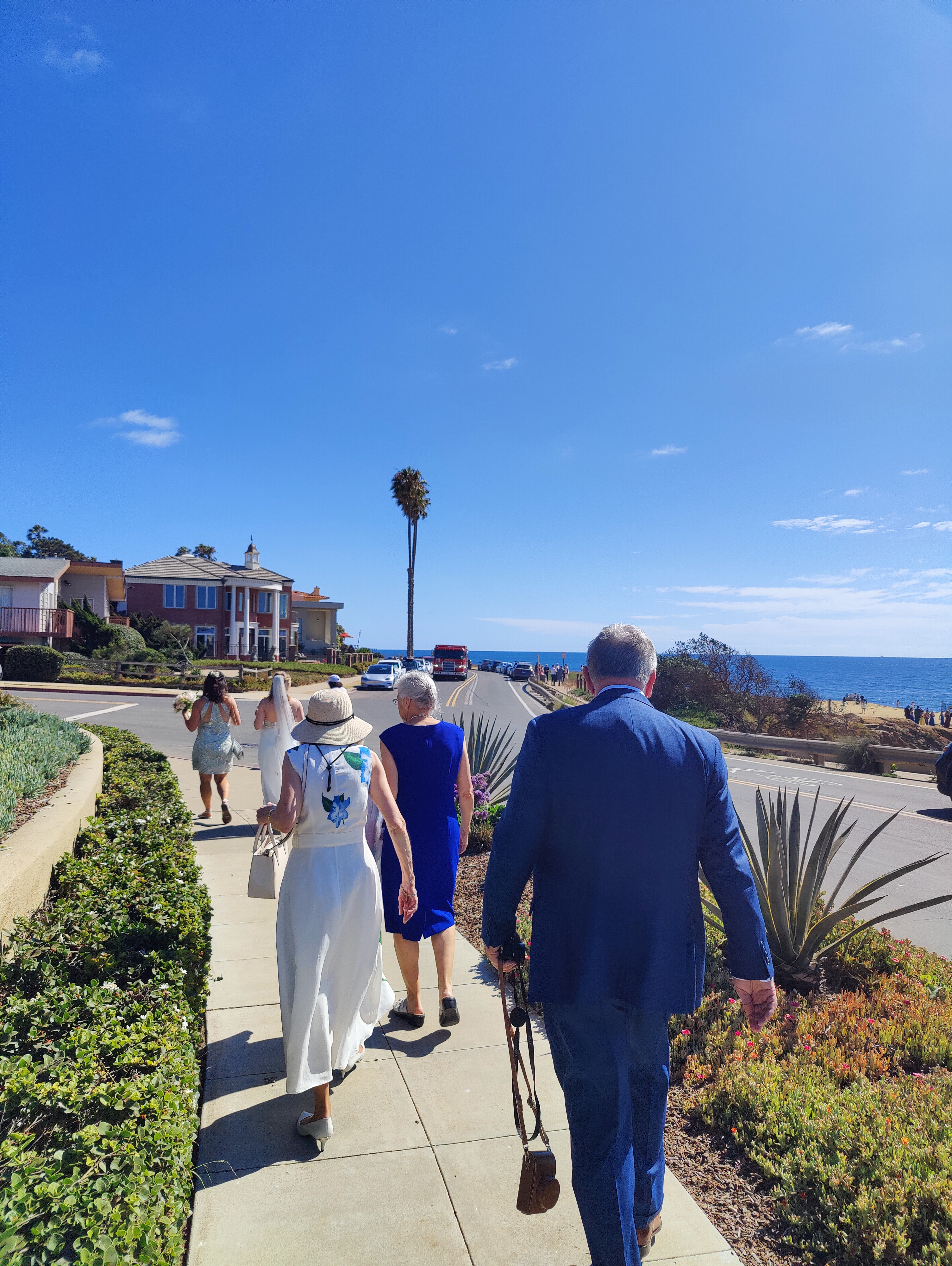 Wedding Party Walking Toward the Ocean