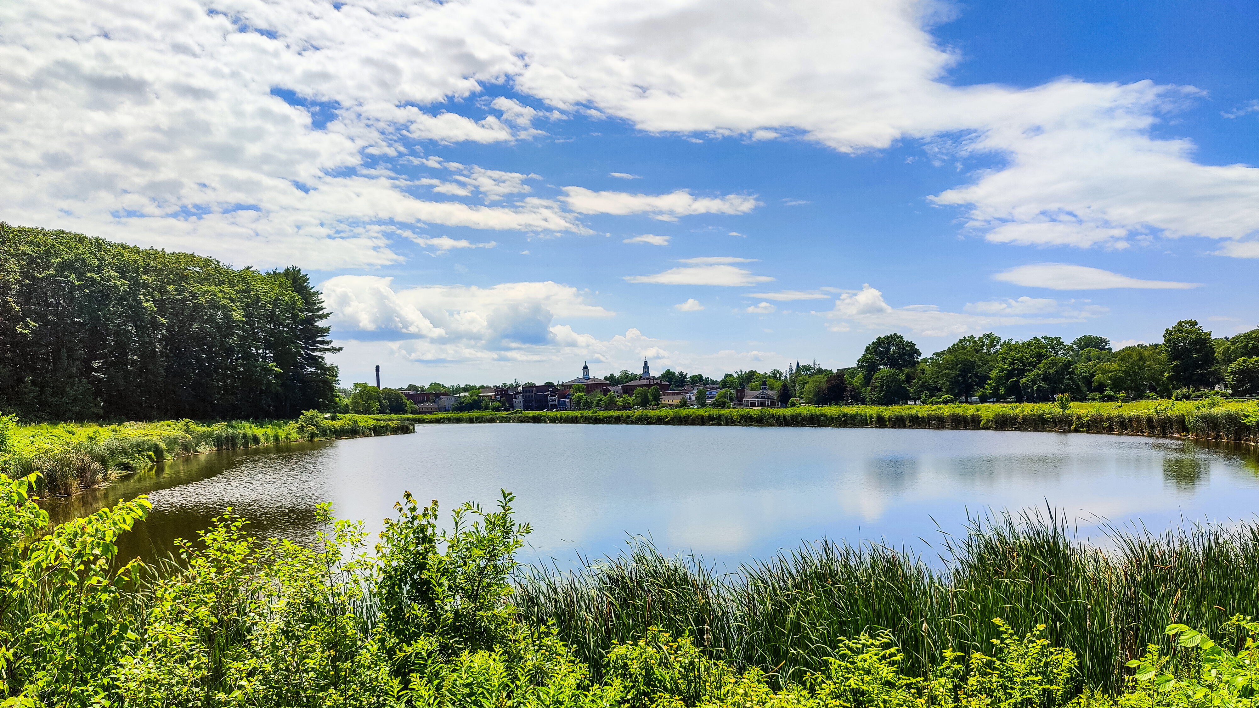 New England Lake and Church Steeples
